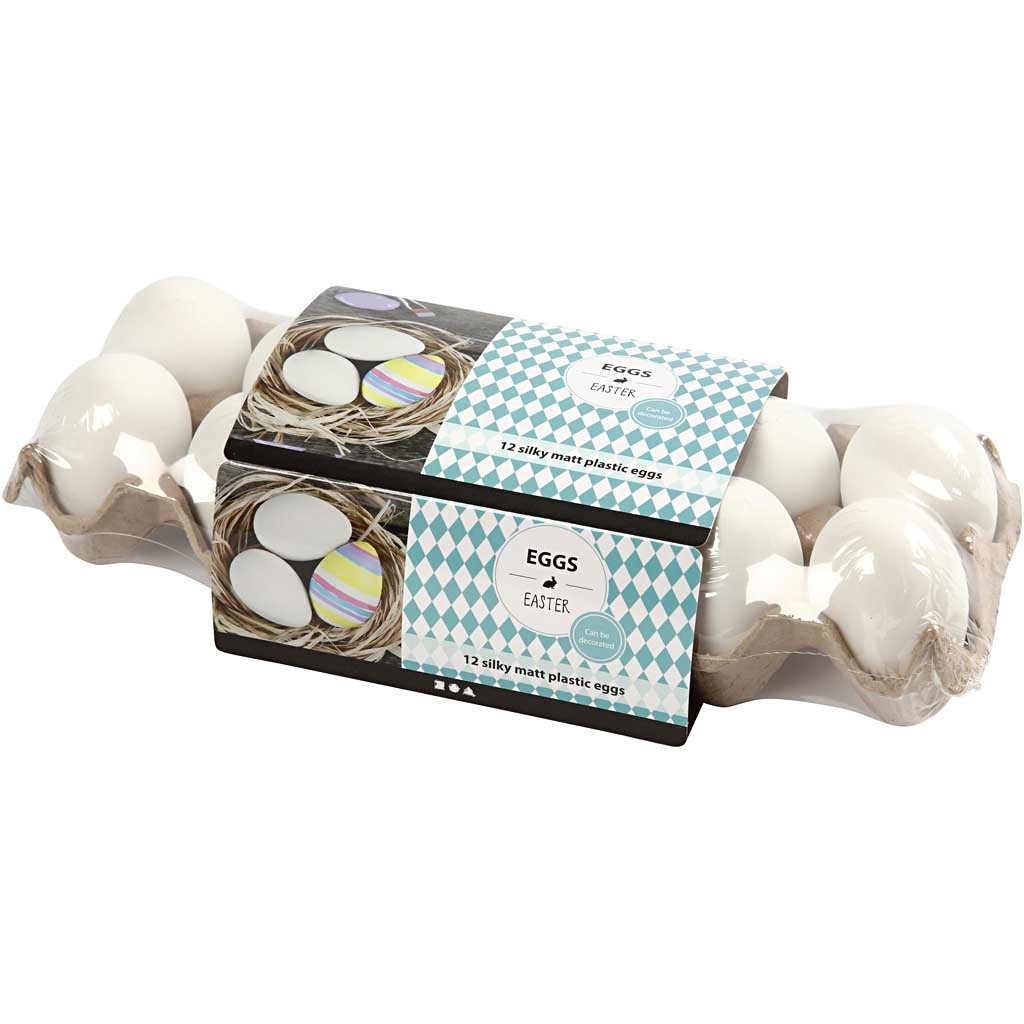 Eggs, H: 6 cm, white, 12 pc/ 1 pack [HOB-51024]