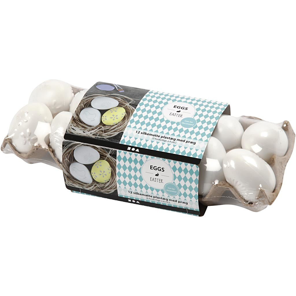 Eggs, embossed pattern, H: 6 cm, white, 12 pc/ 1 pack [HOB-51026]