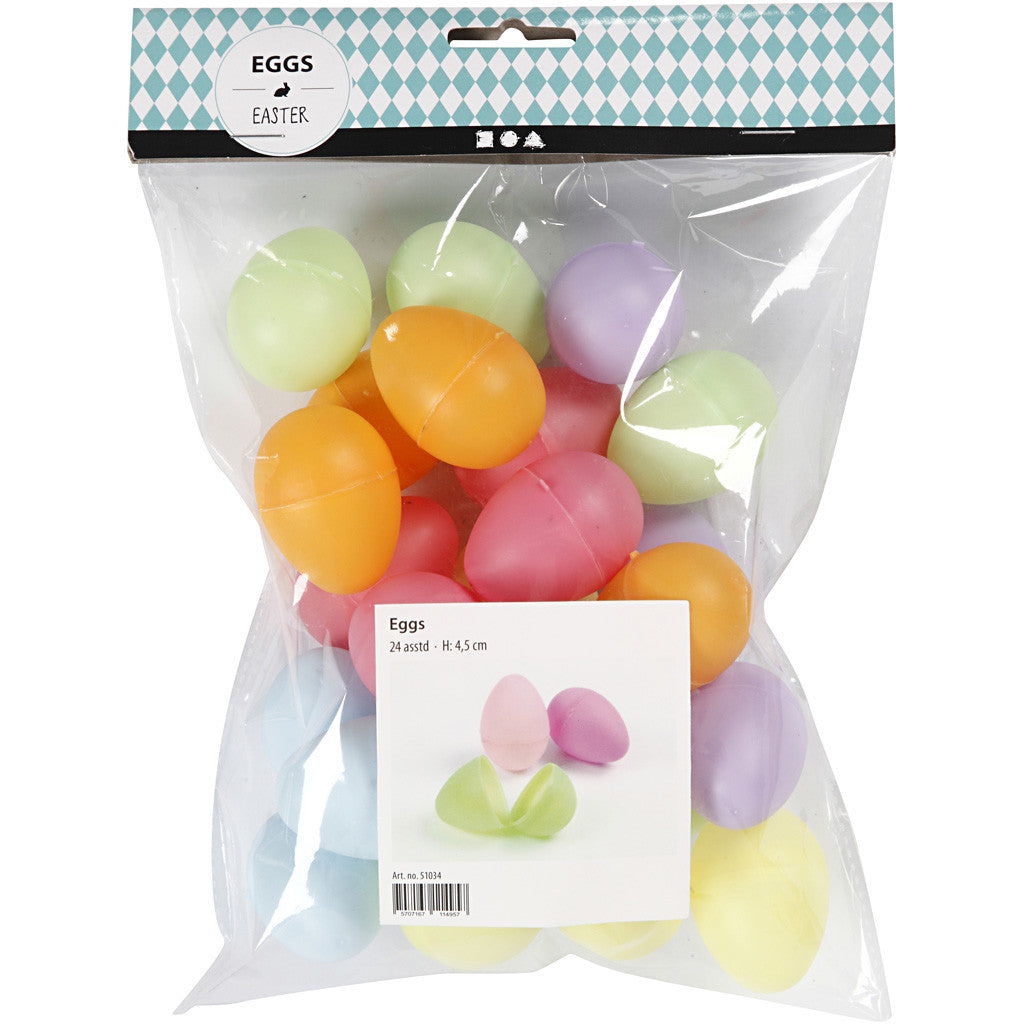Eggs, H: 4,5 cm, dia. 3 cm, pastel colours, 24 pc/ 1 pack [HOB-51034]