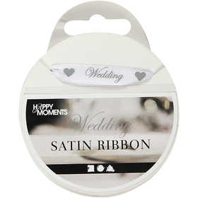 Satin Ribbon, W: 10 mm, white, 8 m/ 1 roll [HOB-513501]