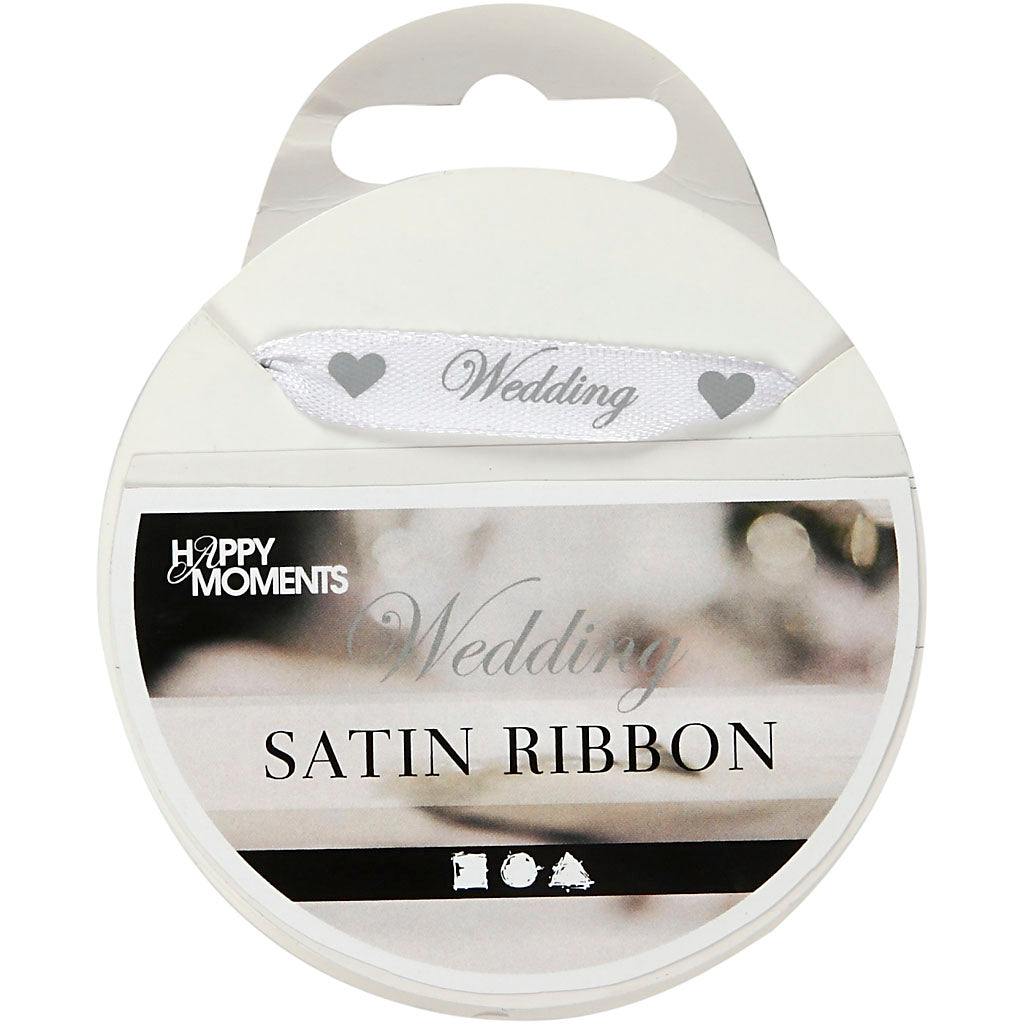 Satin Ribbon, W: 10 mm, white, 8 m/ 1 roll