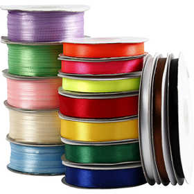 Satin Ribbon, W: 3-19 mm, assorted colours, 15 roll/ 1 pack [HOB-51364]