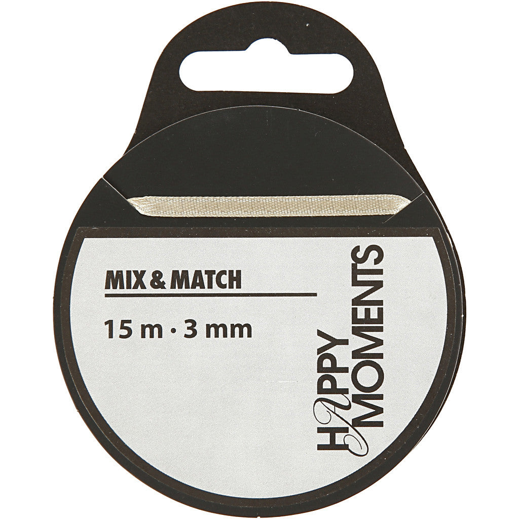 Satin Ribbon, W: 3 mm, off-white, 15 m/ 1 roll [HOB-513661]