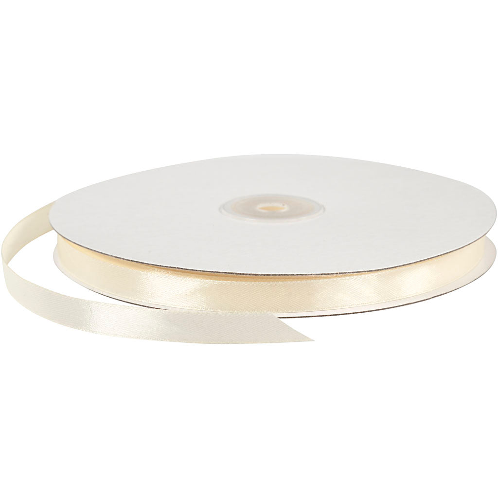 Satin Ribbon, W: 10 mm, off-white, 100 m/ 1 roll
