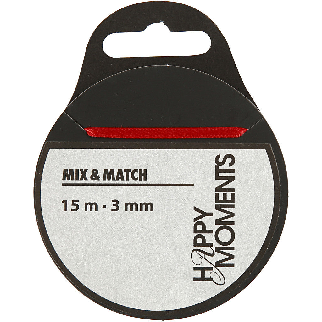 Satin Ribbon, W: 3 mm, red, 15 m/ 1 roll [HOB-513701]
