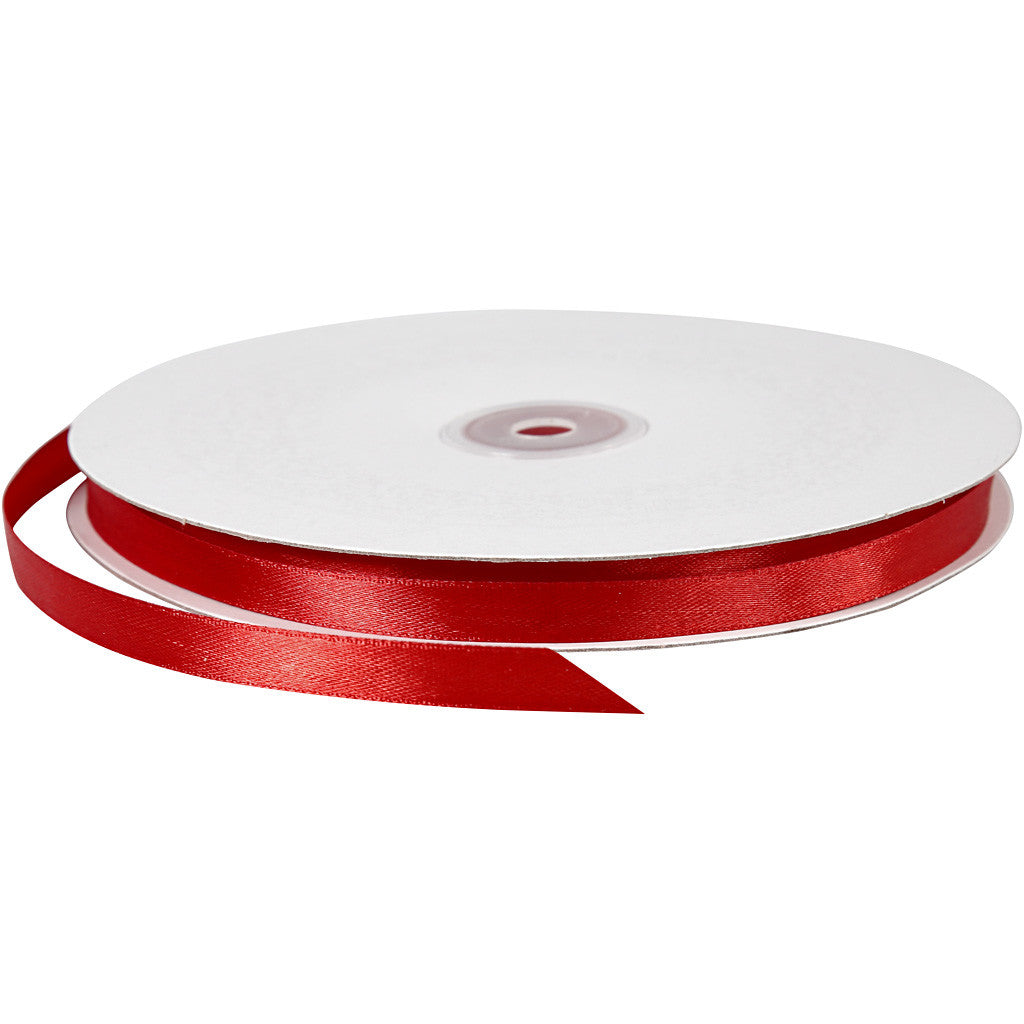 Satin Ribbon, W: 10 mm, red, 100 m/ 1 roll [HOB-51371]