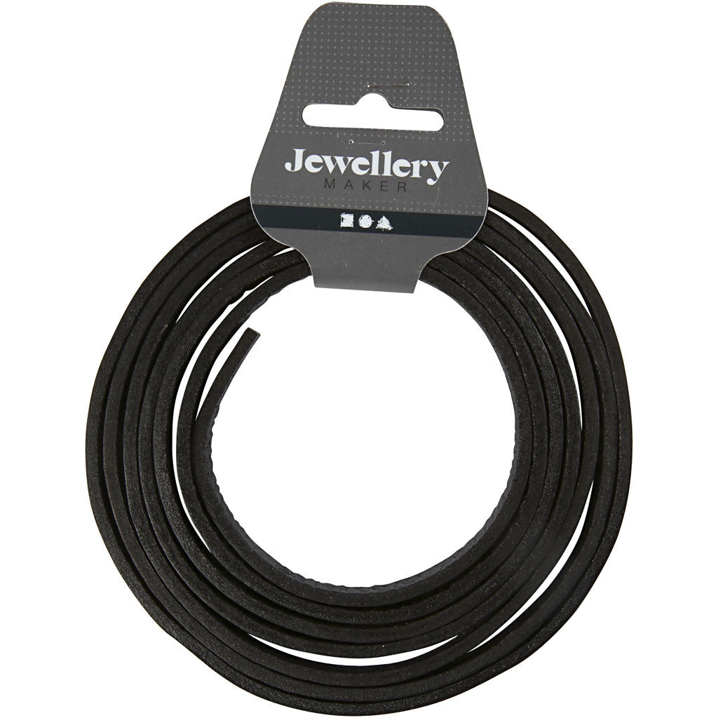Leather Band, W: 10 mm, thickness 3 mm, black, 2 m/ 1 pack [HOB-51501]