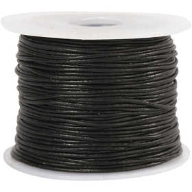 Leather Cord, thickness 1 mm, black, 50 m/ 1 roll [HOB-51526]