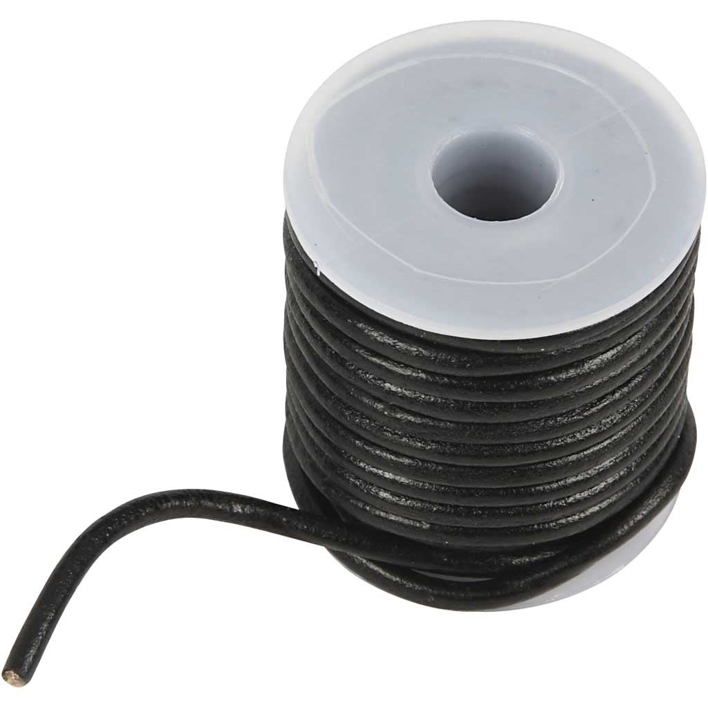 Leather Cord, thickness 3 mm, black, 5 m/ 1 roll [HOB-51565]
