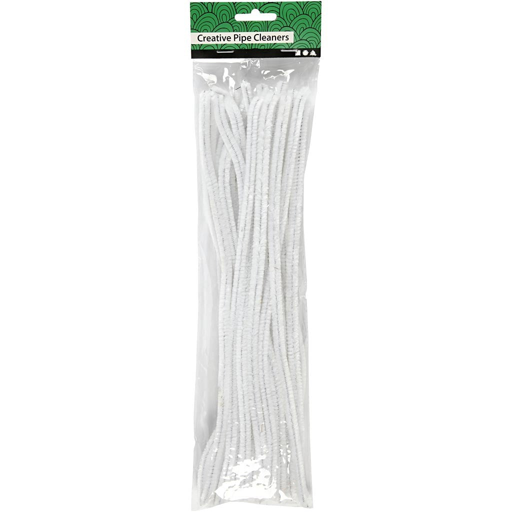 Chenille, L: 30 cm, thickness 9 mm, white, 25 pc/ 1 pack [HOB-51609]