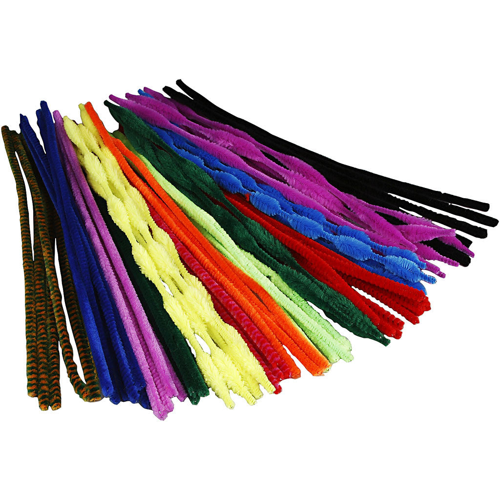 Chenille, L: 30 cm, thickness 6-15 mm, assorted colours, 500 asstd./ 1 pack [HOB-51610]