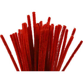 Chenille, L: 30 cm, thickness 6 mm, red, 50 pc/ 1 pack [HOB-51613]