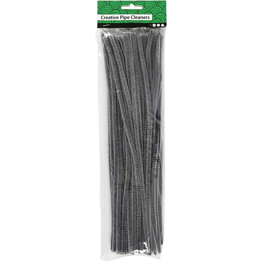Chenille, L: 30 cm, thickness 6 mm, grey, 50 pc/ 1 pack [HOB-51617]