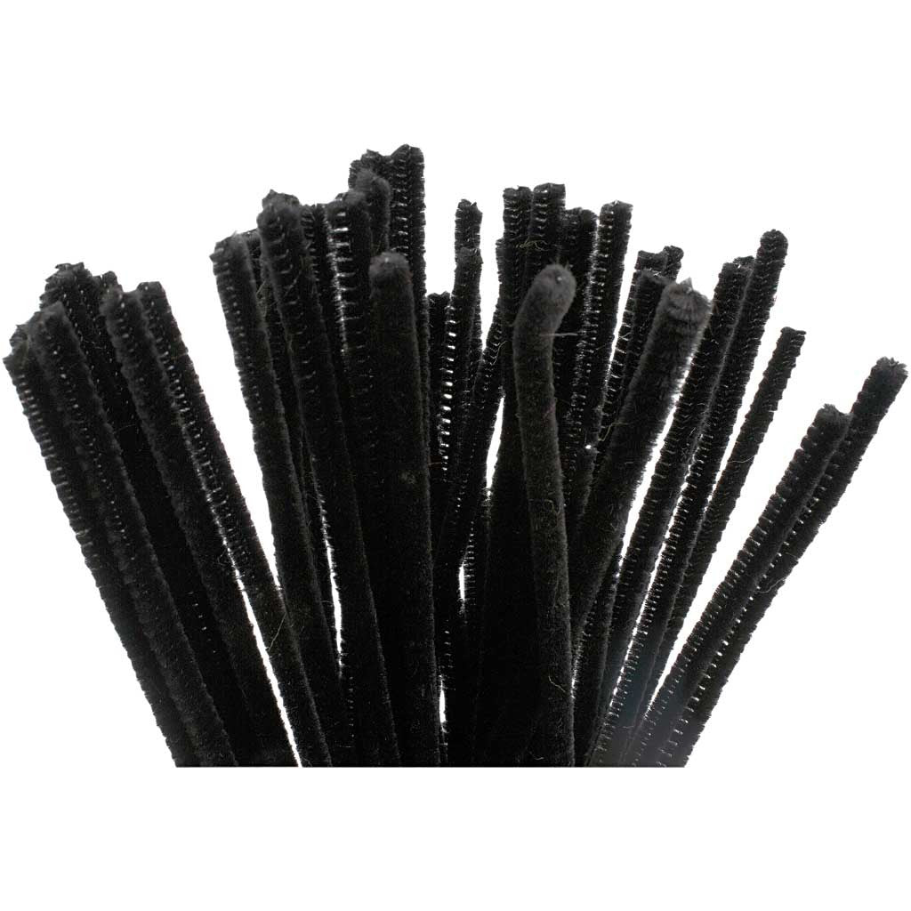 Chenille, L: 30 cm, thickness 6 mm, black, 50 pc/ 1 pack [HOB-51618]