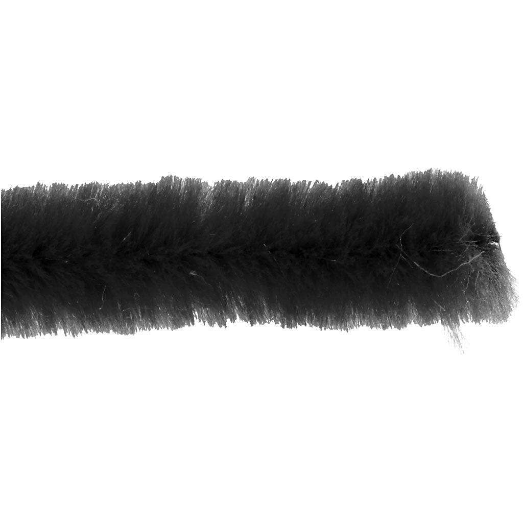 Chenille, L: 30 cm, thickness 6 mm, black, 50 pc/ 1 pack [HOB-51618]