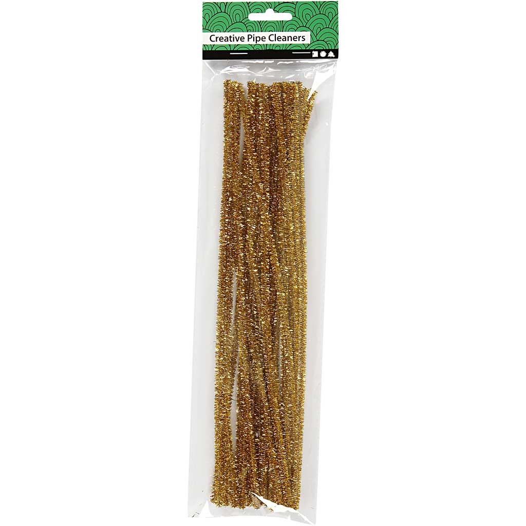 Chenille, L: 30 cm, thickness 6 mm, glitter, gold, 24 pc/ 1 pack [HOB-51630]