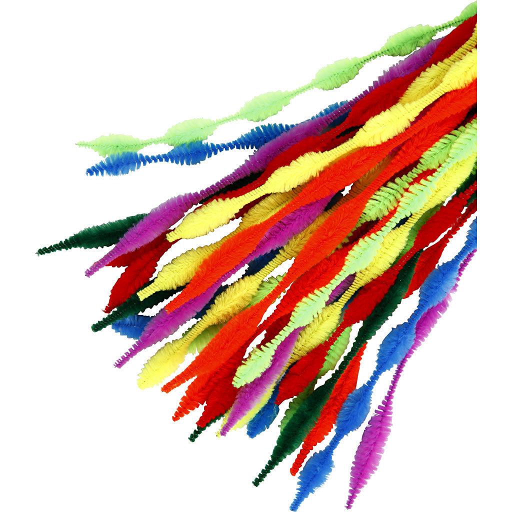 Chenille, waved, L: 30 cm, thickness 5-12 mm, assorted colours, 28 asstd./ 1 pack [HOB-51631]