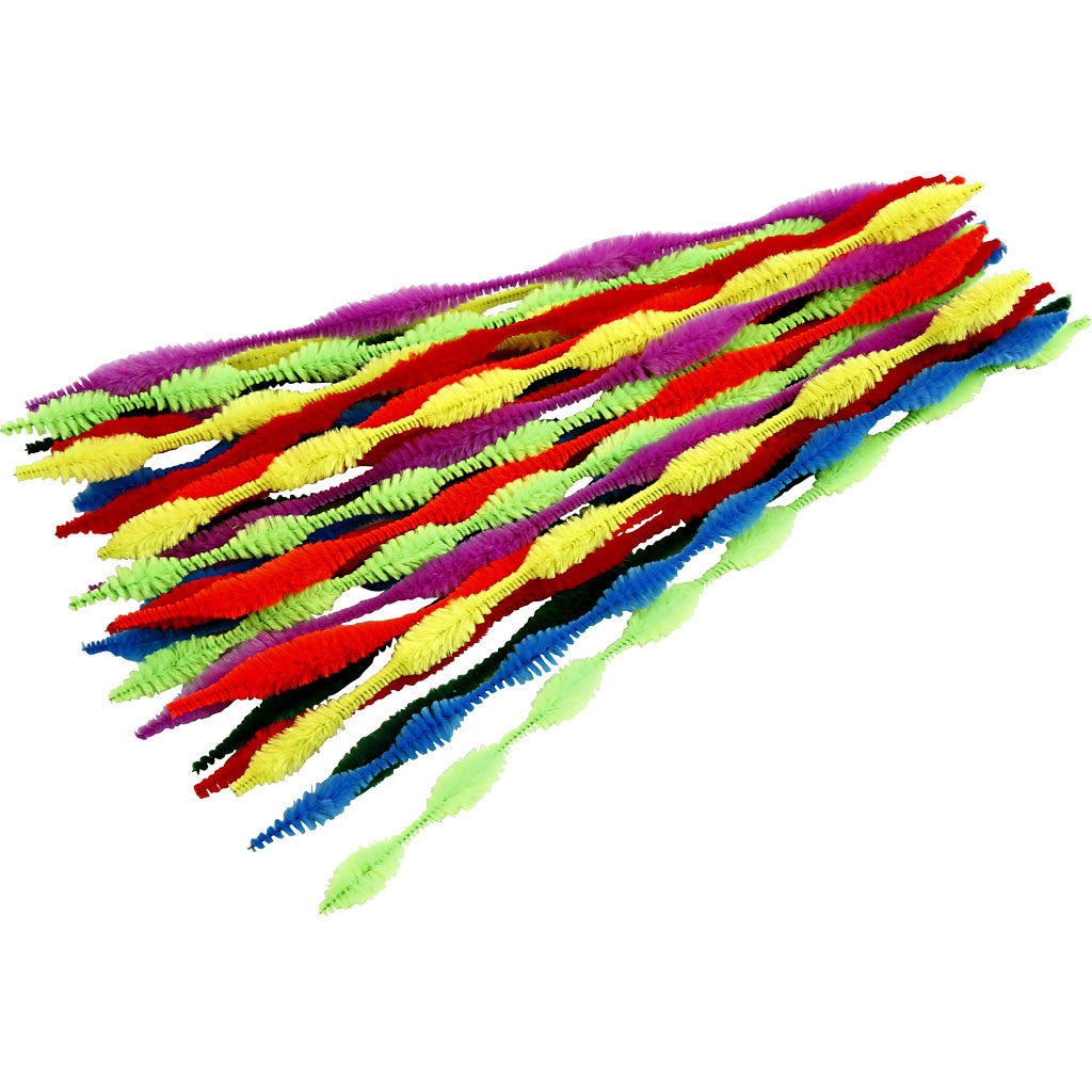 Chenille, waved, L: 30 cm, thickness 5-12 mm, assorted colours, 28 asstd./ 1 pack [HOB-51631]