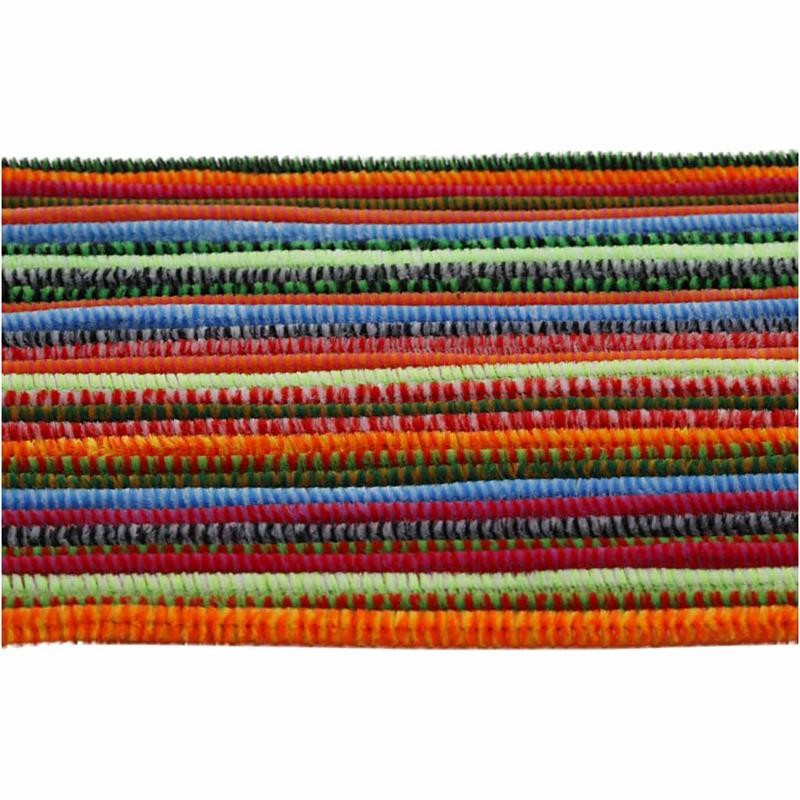 Chenille, striped, L: 30 cm, thickness 6 mm, assorted colours, 30 asstd./ 1 pack [HOB-51632]
