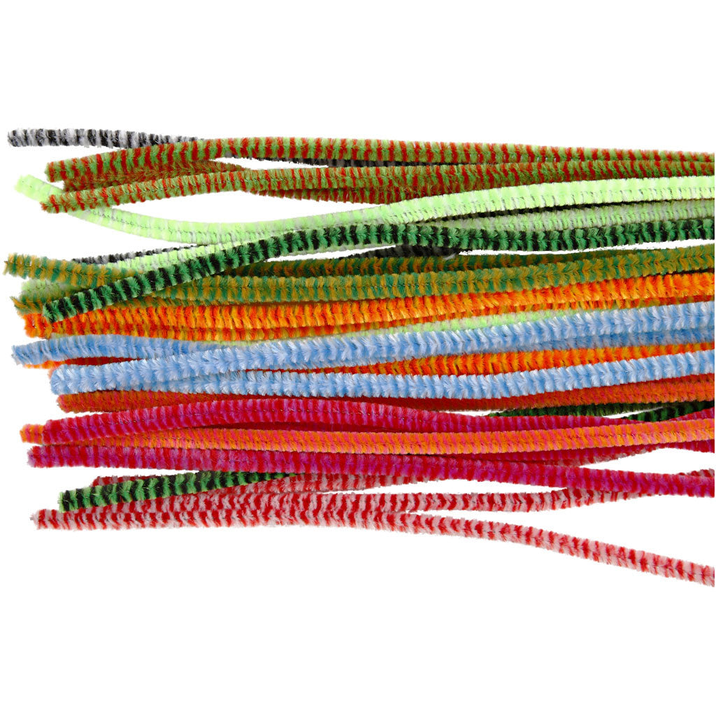 Chenille, striped, L: 30 cm, thickness 6 mm, assorted colours, 30 asstd./ 1 pack [HOB-51632]
