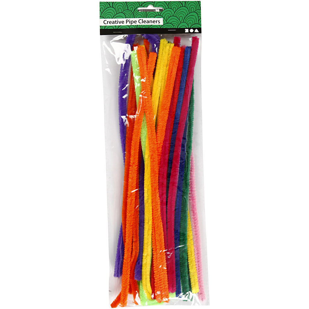 Chenille, L: 30 cm, thickness 6 mm, assorted colours, 50 asstd./ 1 pack [HOB-51636]