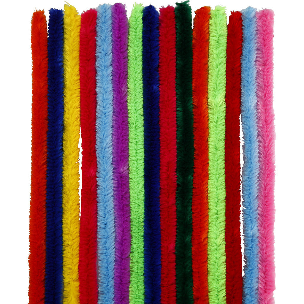 Chenille, L: 30 cm, thickness 15 mm, assorted colours, 15 asstd./ 1 pack [HOB-51638]