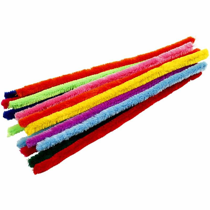 Chenille, L: 30 cm, thickness 15 mm, assorted colours, 15 asstd./ 1 pack [HOB-51638]