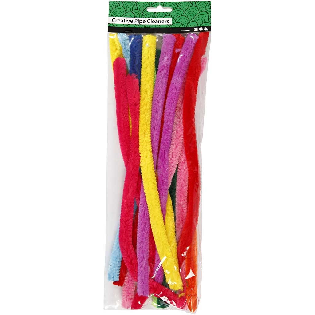 Chenille, L: 30 cm, thickness 15 mm, assorted colours, 15 asstd./ 1 pack [HOB-51638]