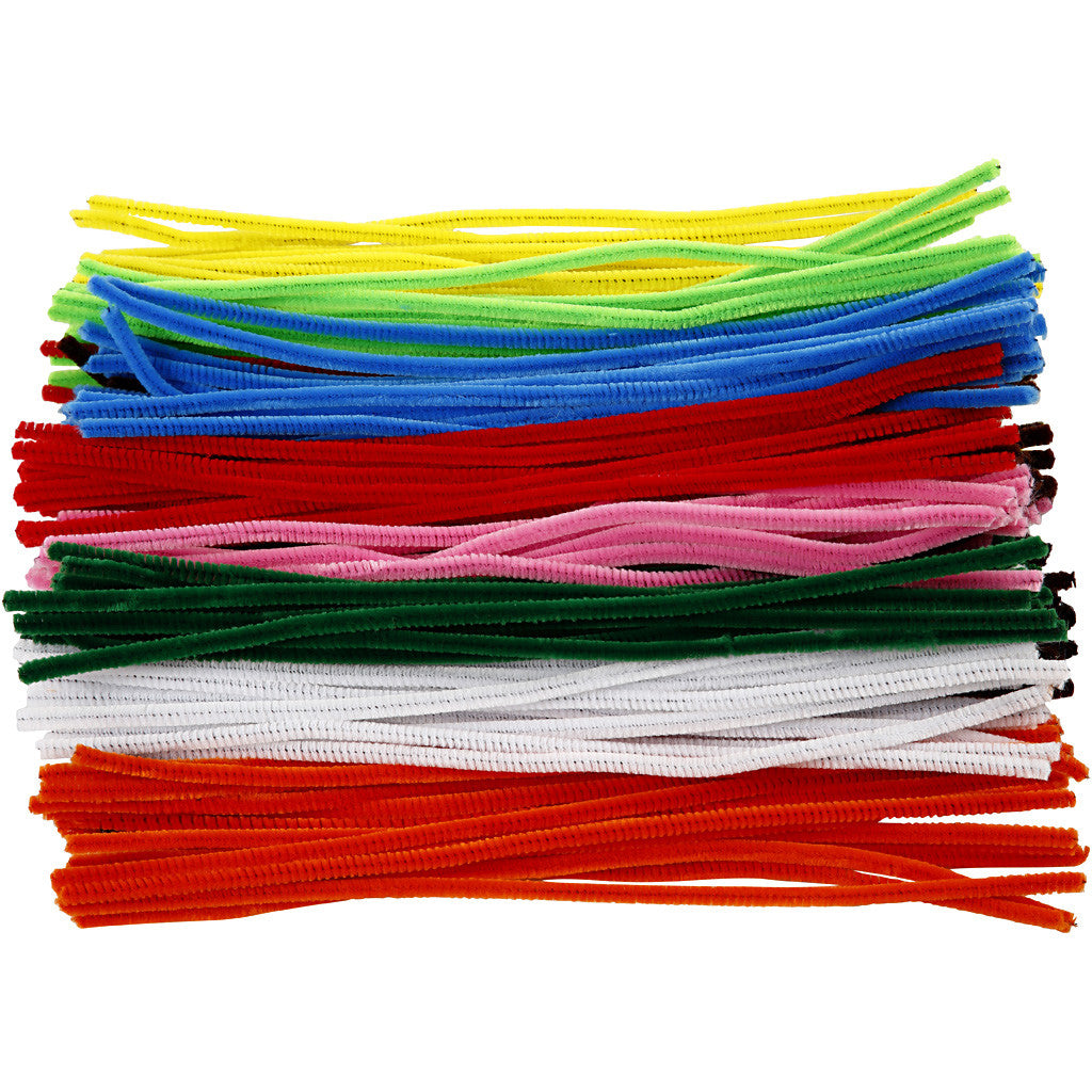 Chenille, L: 30 cm, thickness 6 mm, assorted colours, 200 asstd./ 1 pack [HOB-51642]