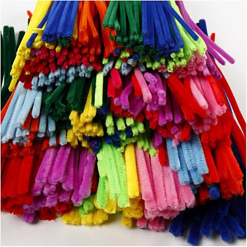 Chenille, L: 30 cm, thickness 4+6+9 mm, assorted colours, 700 asstd./ 1 pack [HOB-51645]