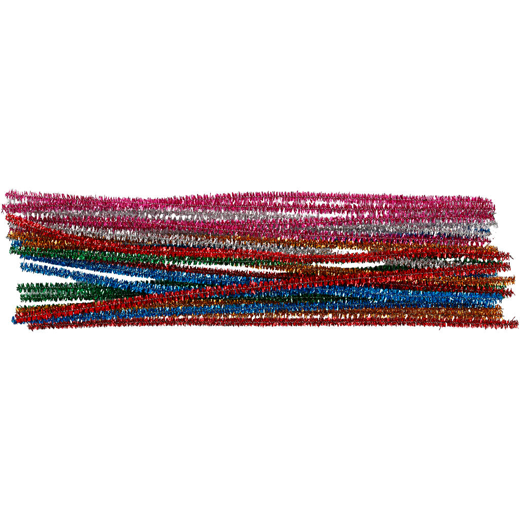 Chenille, L: 30 cm, thickness 6 mm, glitter, bold colours, 24 asstd./ 1 pack [HOB-51648]