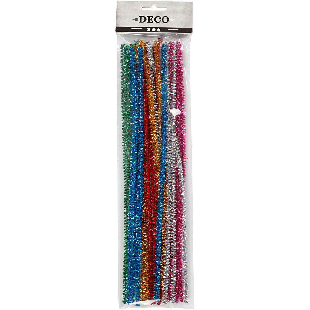 Chenille, L: 30 cm, thickness 6 mm, glitter, bold colours, 24 asstd./ 1 pack [HOB-51648]