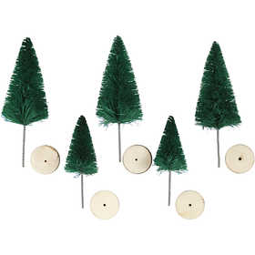 Christmas Spruce Trees, H: 40+60 mm, green, 5 pc/ 1 pack [HOB-51651]