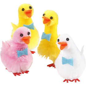 Easter ducks, H: 50 mm, light red, white, yellow, 4 pc/ 1 pack [HOB-51685]