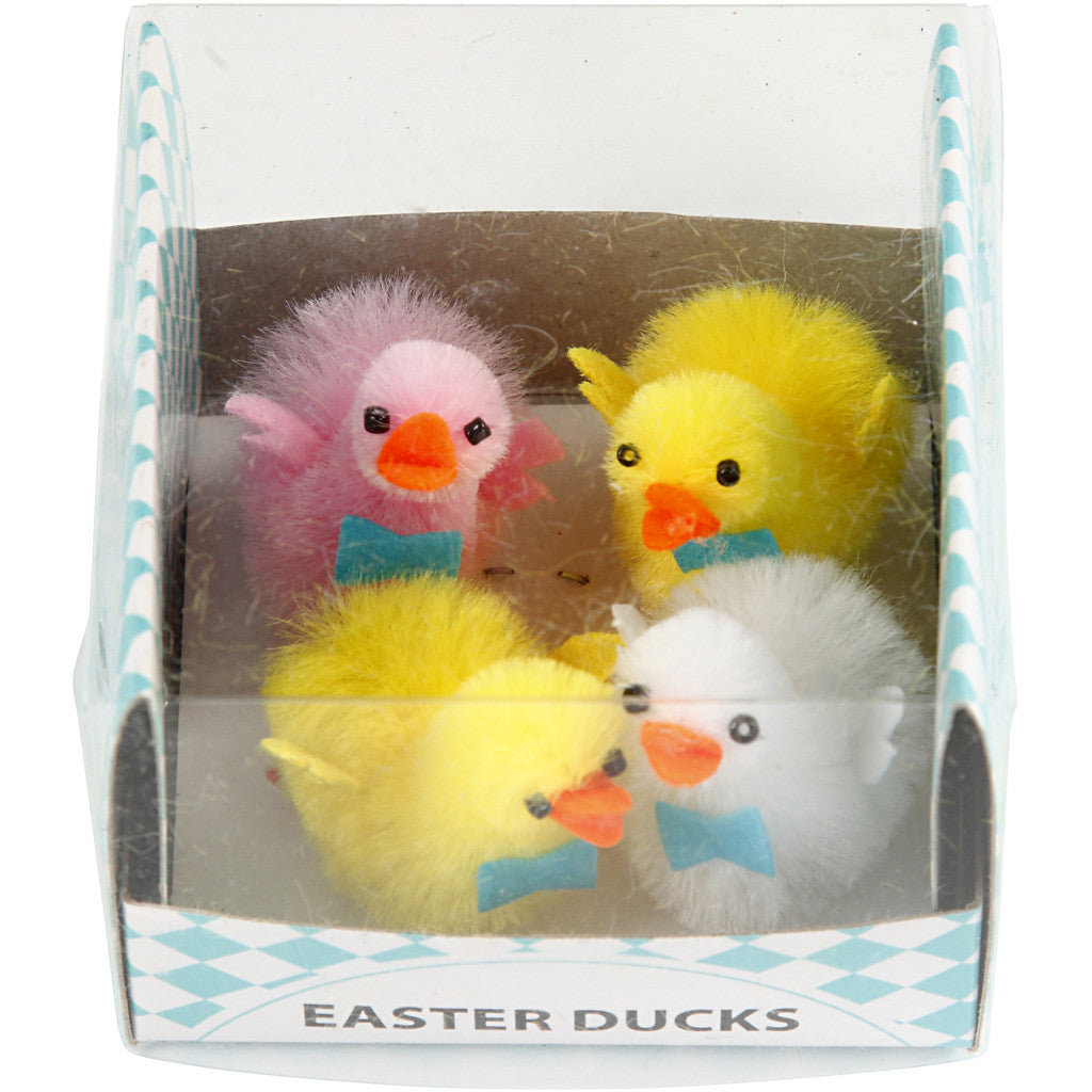 Easter ducks, H: 50 mm, light red, white, yellow, 4 pc/ 1 pack [HOB-51685]