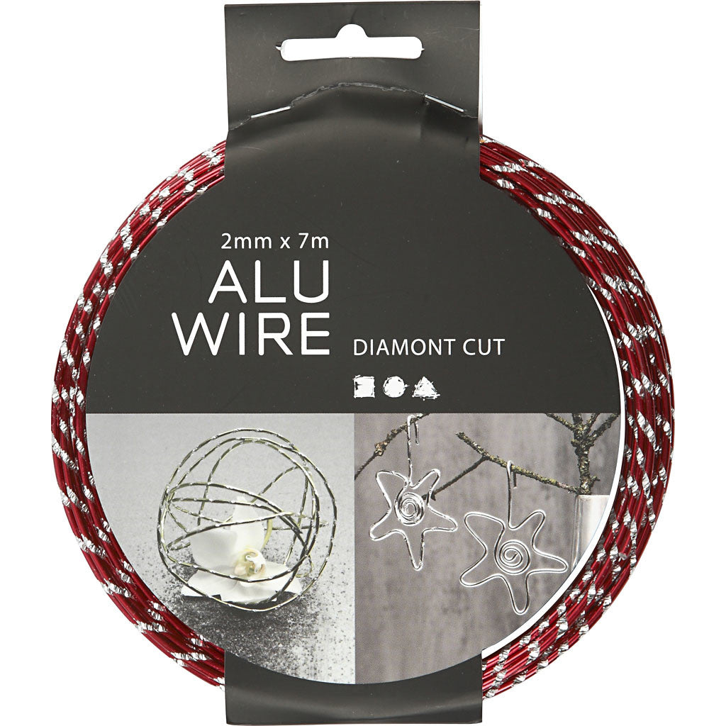 Aluminium Wire, diamond-cut, thickness 2 mm, red, 7 m/ 1 roll [HOB-518303]