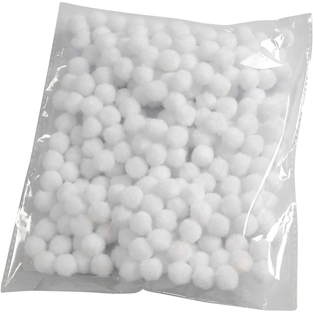 Pompoms, dia. 15 mm, white, 200 pc/ 1 pack [HOB-51856]