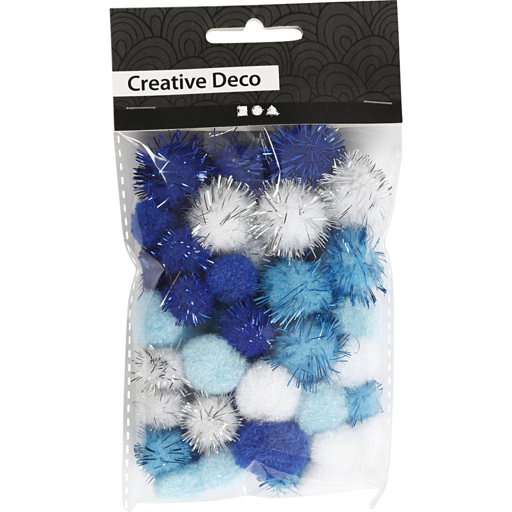Pom poms, dia. 15+20 mm, assorted colours, 48 asstd./ 1 pack [HOB-51883]