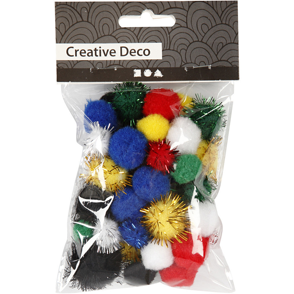 Pom poms, dia. 15+20 mm, assorted colours, 48 asstd./ 1 pack [HOB-51885]