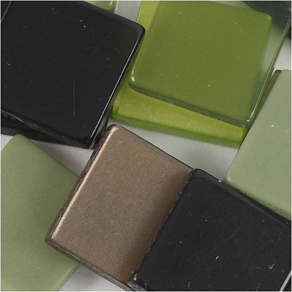 Mini Mosaic, size 10x10 mm, thickness 2 mm, green glitter, 25 g/ 1 pack [HOB-51925]