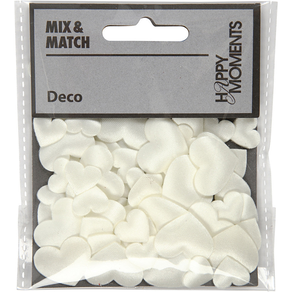 Satin Hearts, size 10+20 mm, thickness 1-2 mm, off-white, 70 pc/ 1 pack [HOB-521101]