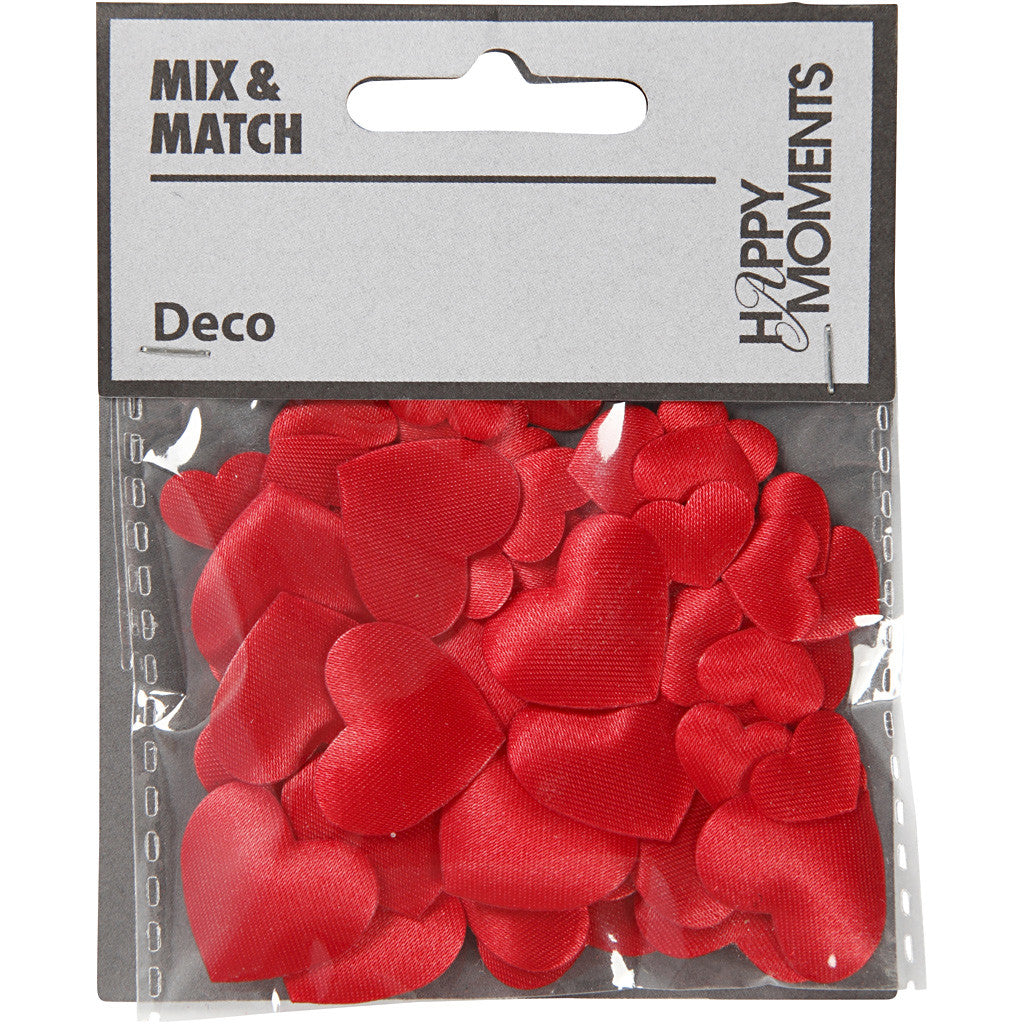 Satin Hearts, size 10+20 mm, thickness 1-2 mm, red, 70 pc/ 1 pack [HOB-521121]