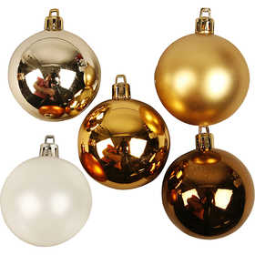 Christmas Ornaments, dia. 6 cm, golden, 20 pc/ 1 pack [HOB-52158]