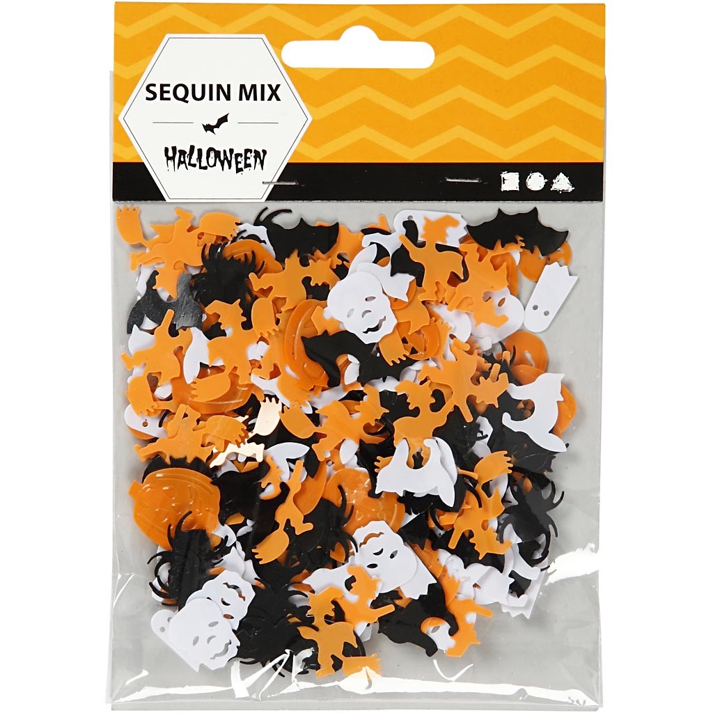 Sequins, size 10-20 mm, black, orange, white, 15 g/ 1 pack [HOB-521740]