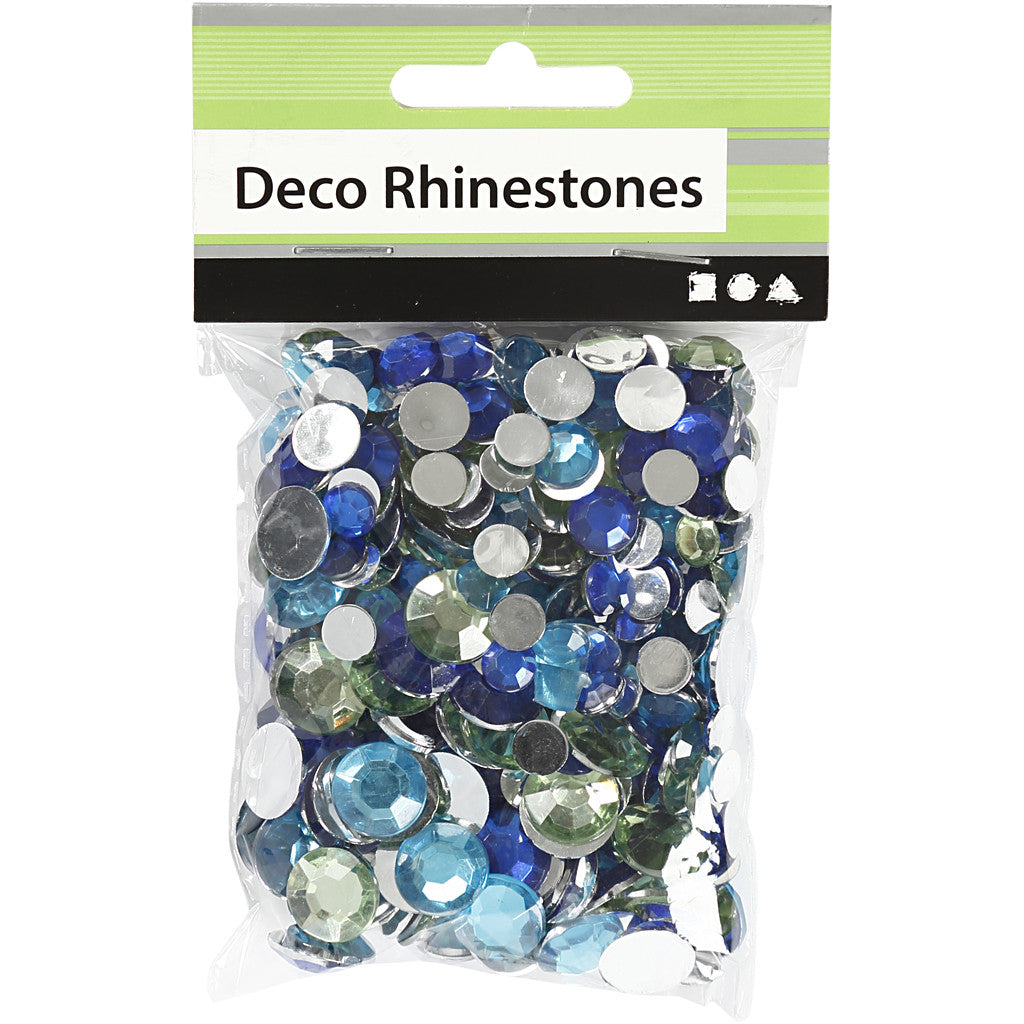 Rhinestones, round, size 6+9+12 mm, blue/green harmony, 360 pc/ 1 pack [HOB-52183]