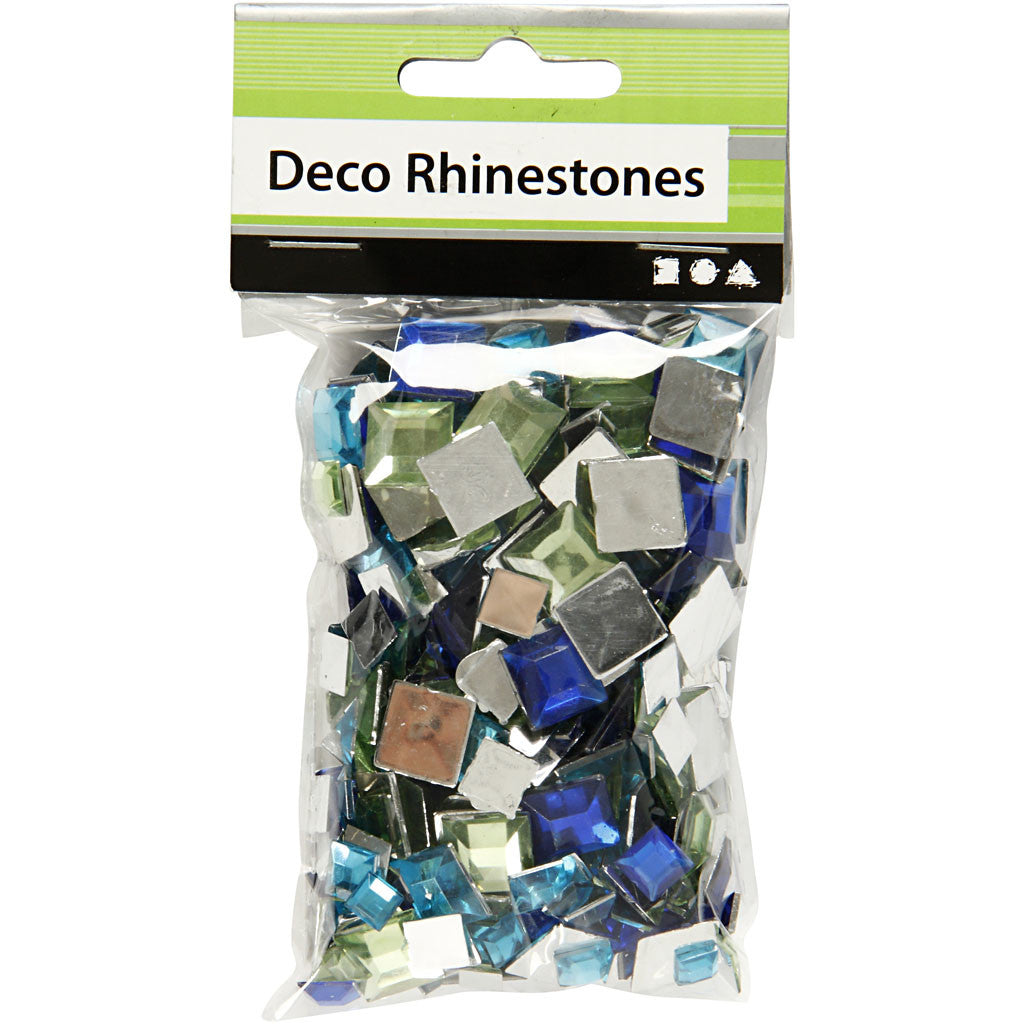 Rhinestones, square, size 6+9+12 mm, blue/green harmony, 360 pc/ 1 pack [HOB-52184]
