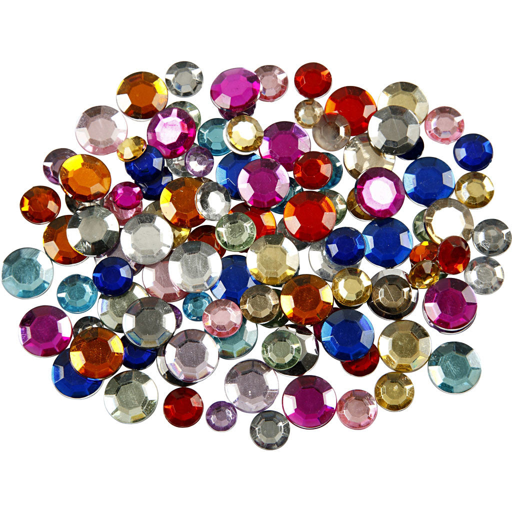 Rhinestones, round, dia. 6+9+12 mm, assorted colours, 3600 pc/ 1 pack [HOB-52201]