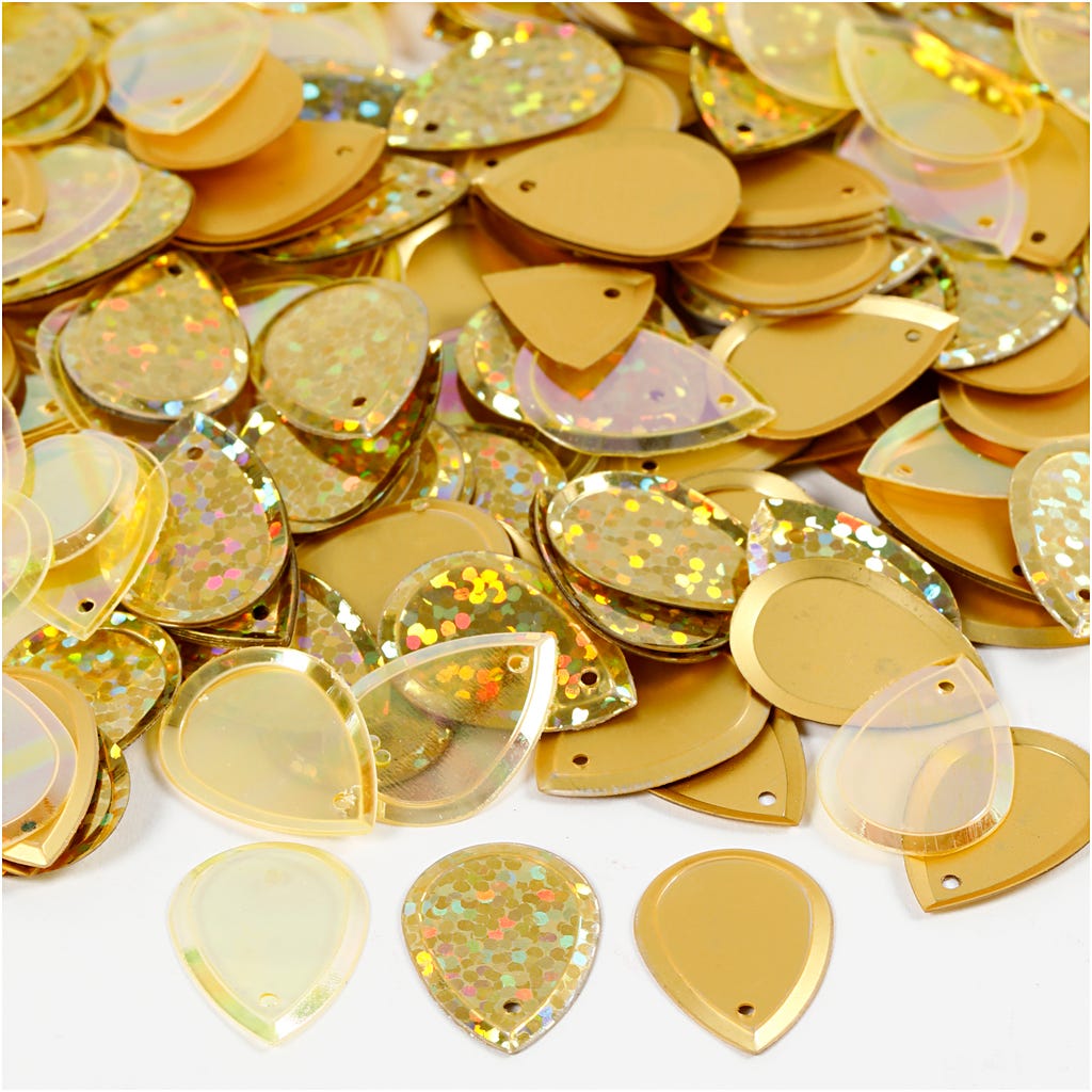 Sequins, raindrop, size 14x19 mm, gold, 50 g/ 1 pack [HOB-522042]