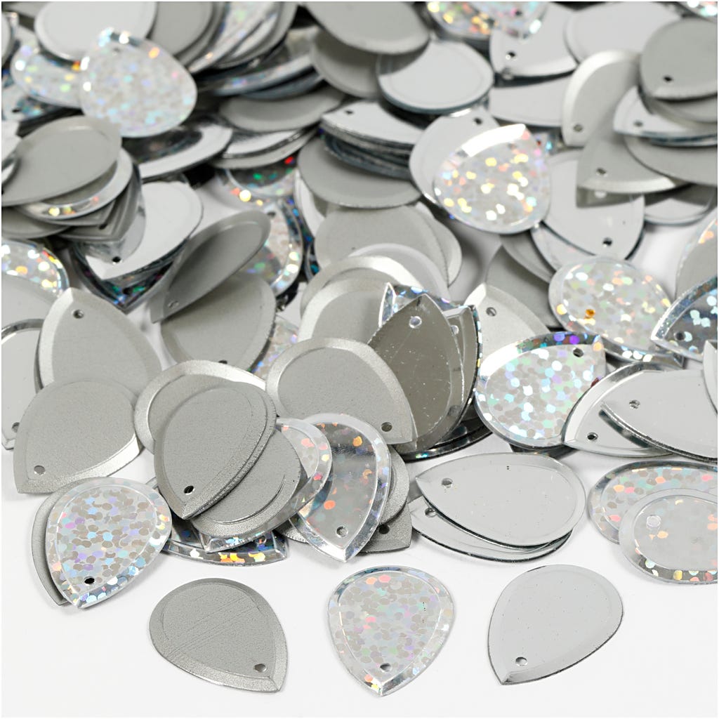 Sequins, raindrop, size 14x19 mm, silver, 50 g/ 1 pack [HOB-522043]