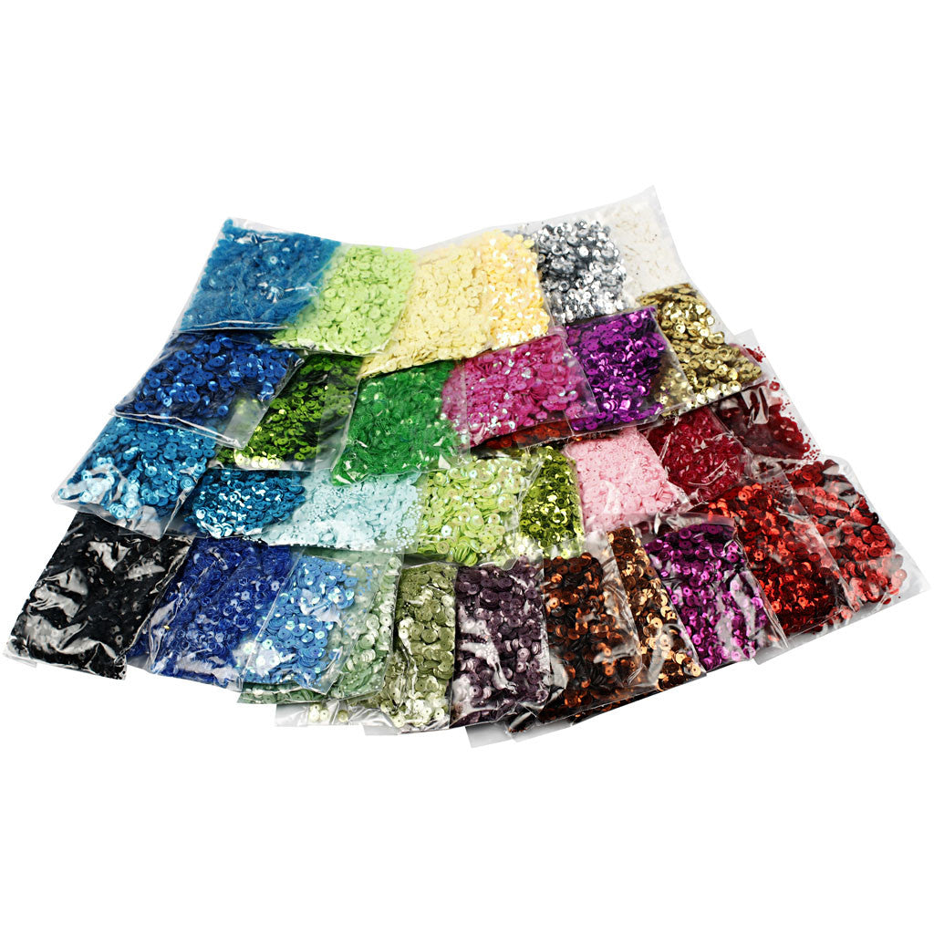 Sequins, size 6 mm, 32x25 g/ 1 pack [HOB-52228]